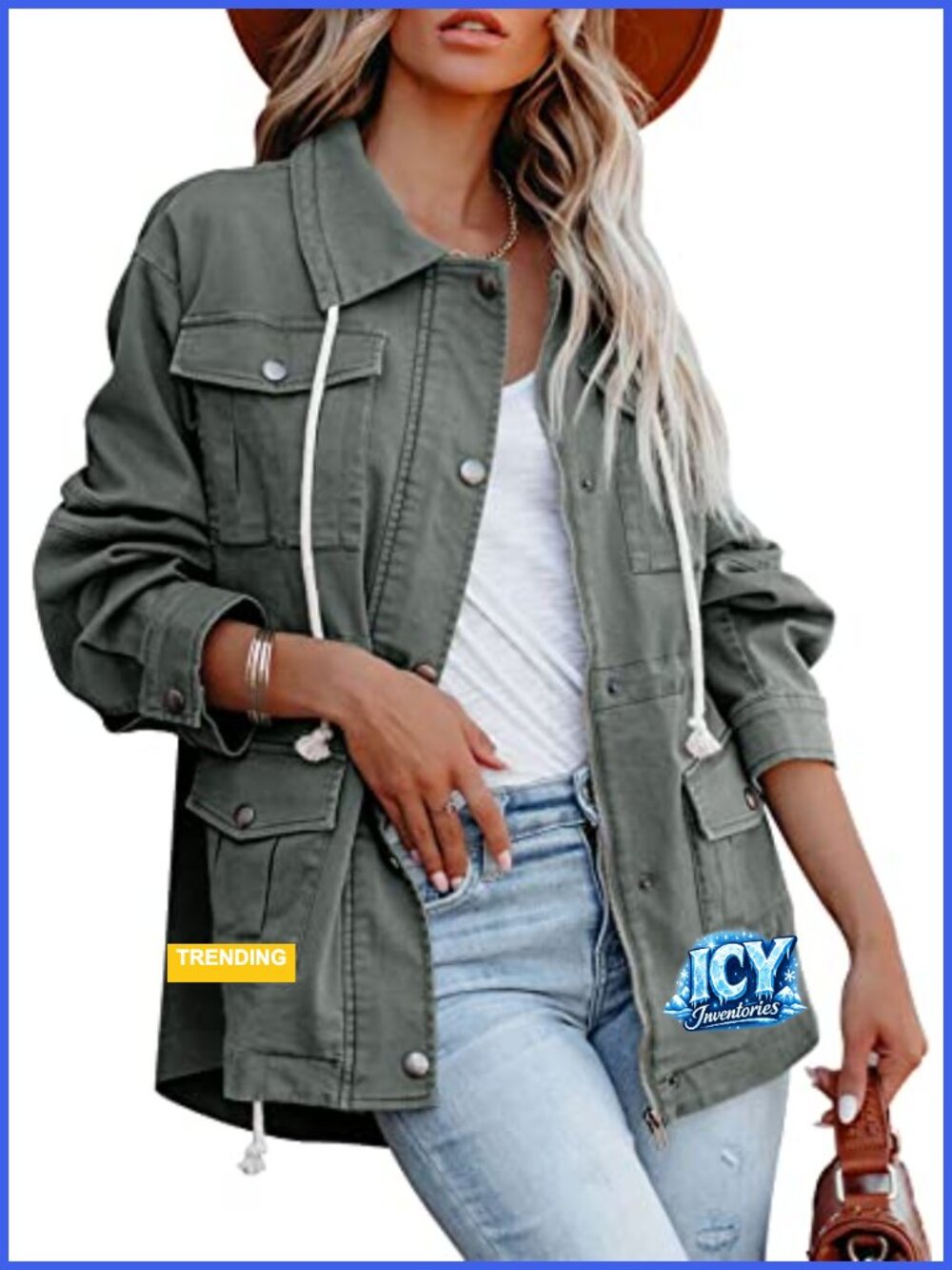Women's Cotton Military Anorak Jacket Zip Up Safari Utility Coat
